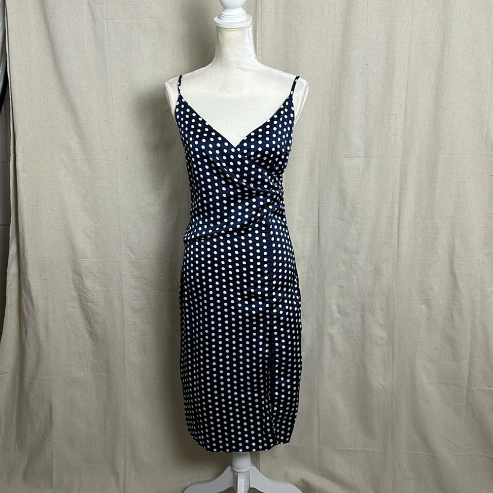 Boohoo navy and white polka dot dress